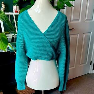 Cropped V-Neck Wrap Sweater